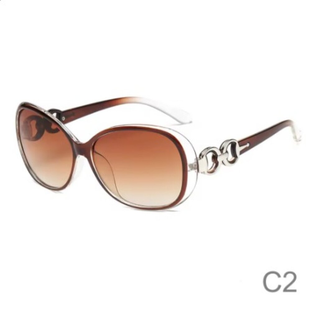 Women's Sunglasses Amber‎ Brown Silver Luxury Oval Stylish Trendy UV400
